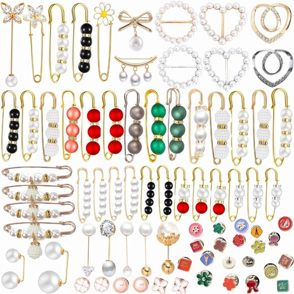 Other - 76 Pieces Pearl Brooch Pins Set, Scarf Ring Clips and Sweater Shawl Safety Pins